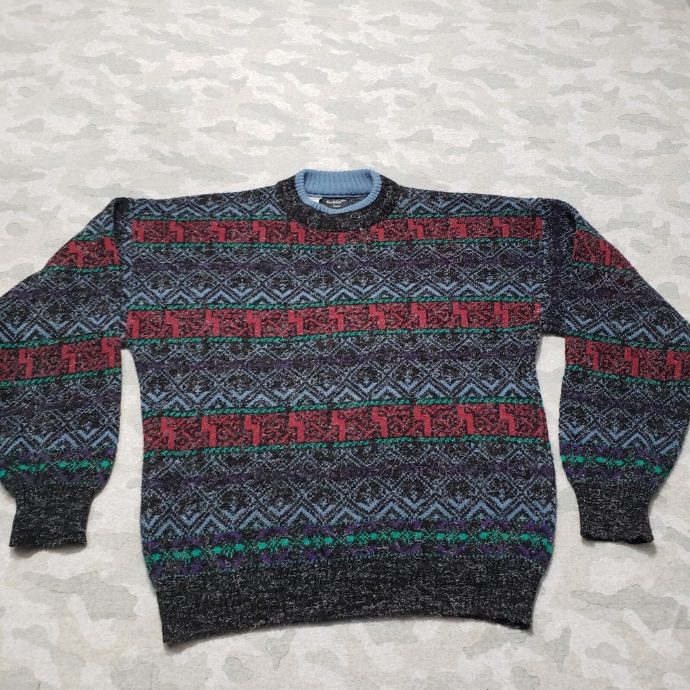 Vintage Kennington Sweater Mens Large Blue Pullover Long Sleeve Wool Blend